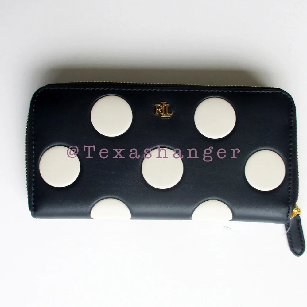 NWT Lauren Ralph Lauren Polka Dot Debossed Leather Continental Wallet - Picture 6 of 10